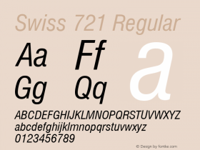 Swiss 721 Condensed Italic Version 2.0-1.0 Font Sample