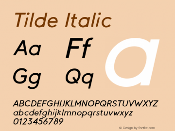 Tilde Italic Regular Version 1.001;PS 001.001;hotconv 1.0.70;makeotf.lib2.5.58329图片样张