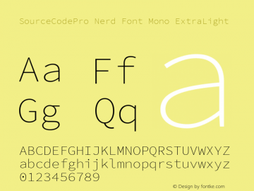 Source Code Pro ExtraLight Nerd Font Complete Mono Version 2.010;PS 1.000;hotconv 1.0.84;makeotf.lib2.5.63406 Font Sample