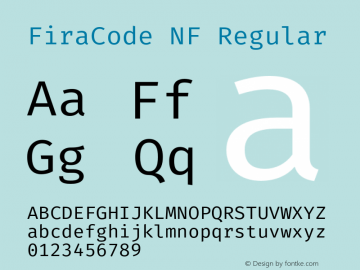 FiraCode-Regular Version 1.204;PS 001.204;hotconv 1.0.88;makeotf.lib2.5.64775 Font Sample