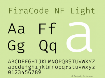 FiraCode-Light Version 1.204;PS 001.204;hotconv 1.0.88;makeotf.lib2.5.64775 Font Sample