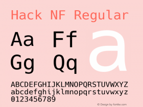 Hack Regular Nerd Font Complete Windows Compatible Version 2.020; ttfautohint (v1.5) -l 4 -r 80 -G 350 -x 0 -H 181 -D latn -f latn -m 