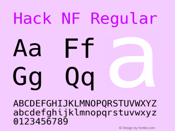 Hack Regular Nerd Font Complete Mono Windows Compatible Version 2.020; ttfautohint (v1.5) -l 4 -r 80 -G 350 -x 0 -H 181 -D latn -f latn -m 