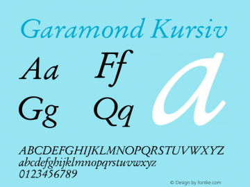 Garamond Kursiv Version 1.01 Font Sample