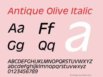 Antique Olive Italic Version 1.01 Font Sample