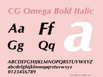CG Omega Bold Italic Version 1.01 Font Sample