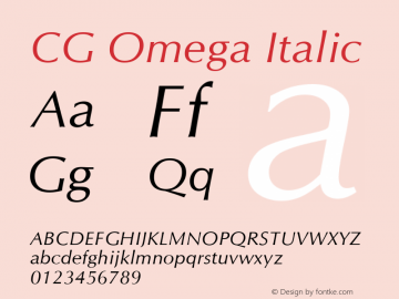 CG Omega Italic Version 1.01 Font Sample