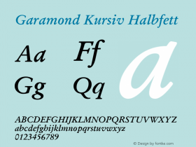 Garamond Kursiv Halbfett Version 1.01 Font Sample