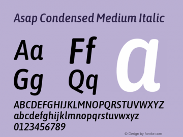 Asap Condensed Medium Italic Version 1.008; ttfautohint (v1.6) Font Sample