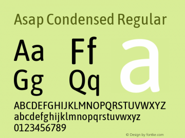 Asap Condensed Regular Version 1.008; ttfautohint (v1.6) Font Sample