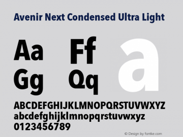 Avenir Next Condensed Ultra Light 13.0d1e10 Font Sample