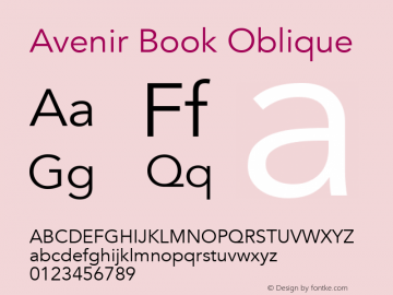 Avenir Book Oblique 13.0d3e1 Font Sample