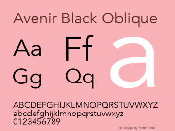 Avenir Black Oblique 13.0d3e1 Font Sample