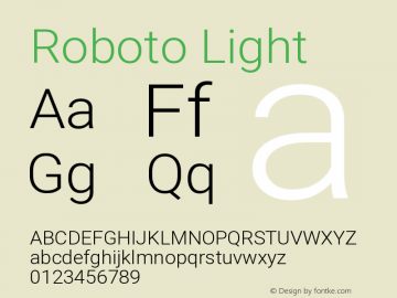 Roboto Light Version 2.138; 2017 Font Sample