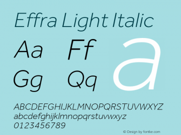 Effra Light Italic Version 2.001 Font Sample