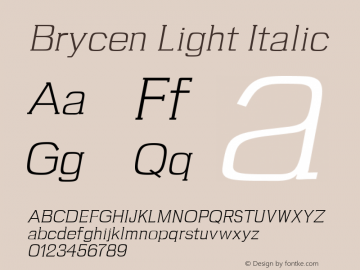 Brycen Light Italic Version 1.0 Font Sample