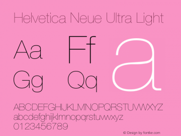 HelveticaNeue-UltraLight Version 001.003 Font Sample