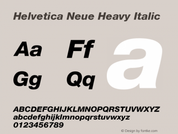 HelveticaNeue-HeavyItalic Version 001.102 Font Sample