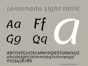 Lemonada Light Italic Version 4.002 Font Sample