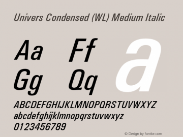 Univers Condensed (WL) Medium Italic 19: 94039 Font Sample