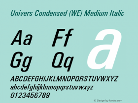 Univers Condensed (WE) Medium Italic 19: 94039 Font Sample