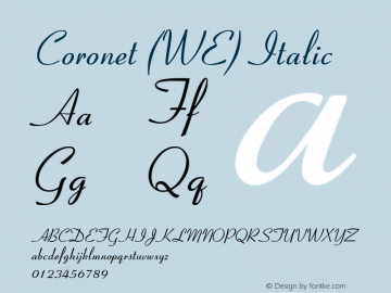 Coronet (WE) Italic 19: 90249 Font Sample