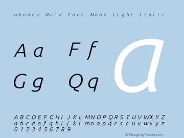 Ubuntu Light Italic Nerd Font Complete Mono 0.83 Font Sample