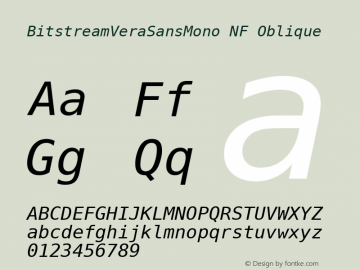 Bitstream Vera Sans Mono Oblique Nerd Font Complete Windows Compatible Release 1.10 Font Sample