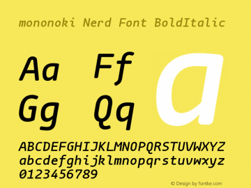 mononoki Bold Italic Nerd Font Complete Version 1.001 Font Sample