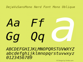 DejaVu Sans Mono Oblique Nerd Font Complete Mono Version 2.37 Font Sample
