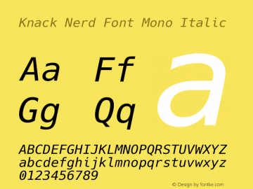 Knack Italic Nerd Font Complete Mono Version 2.020; ttfautohint (v1.5) -l 4 -r 80 -G 350 -x 0 -H 145 -D latn -f latn -m 