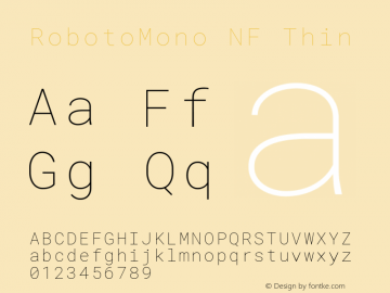 Roboto Mono Thin Nerd Font Complete Mono Windows Compatible Version 2.000986; 2015; ttfautohint (v1.3)图片样张
