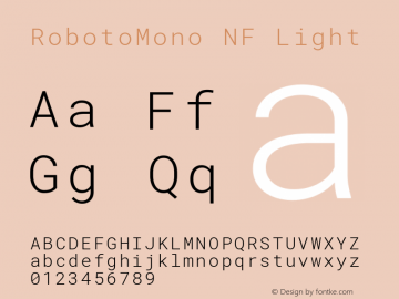 Roboto Mono Light Nerd Font Complete Mono Windows Compatible Version 2.000986; 2015; ttfautohint (v1.3)图片样张