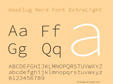 Hasklug ExtraLight Nerd Font Complete Version 2.010;PS 1.0;hotconv 1.0.88;makeotf.lib2.5.647800 Font Sample