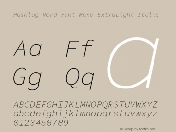 Hasklug ExtraLight Italic Nerd Font Complete Mono Version 1.030;PS 1.0;hotconv 1.0.88;makeotf.lib2.5.647800图片样张