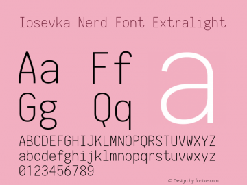 Iosevka Extralight Nerd Font Complete 1.8.4; ttfautohint (v1.5) Font Sample