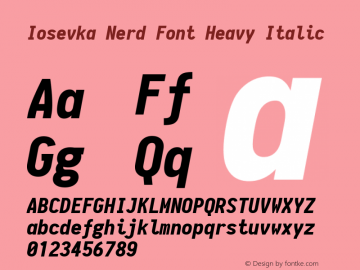 Iosevka Heavy Italic Nerd Font Complete 1.8.4; ttfautohint (v1.5) Font Sample
