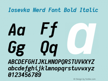 Iosevka Bold Italic Nerd Font Complete 1.8.4; ttfautohint (v1.5) Font Sample