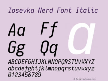 Iosevka Italic Nerd Font Complete 1.8.4; ttfautohint (v1.5) Font Sample