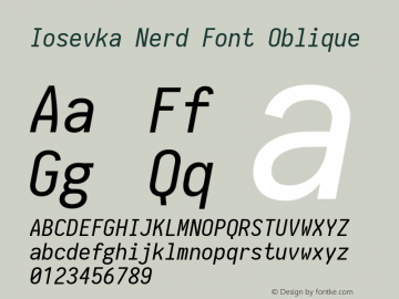 Iosevka Oblique Nerd Font Complete 1.8.4; ttfautohint (v1.5) Font Sample