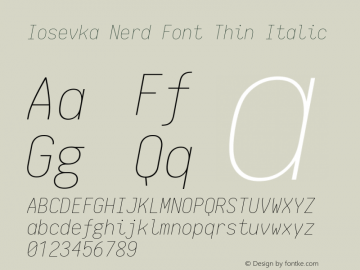 Iosevka Thin Italic Nerd Font Complete 1.8.4; ttfautohint (v1.5) Font Sample