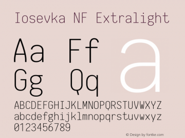 Iosevka Extralight Nerd Font Complete Windows Compatible 1.8.4; ttfautohint (v1.5) Font Sample