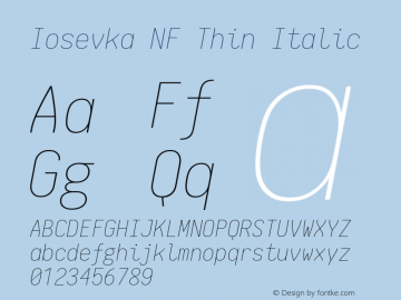 Iosevka Thin Italic Nerd Font Complete Windows Compatible 1.8.4; ttfautohint (v1.5) Font Sample
