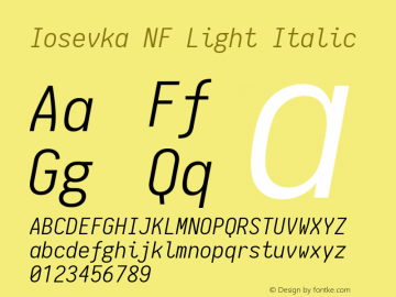 Iosevka Light Italic Nerd Font Complete Windows Compatible 1.8.4; ttfautohint (v1.5) Font Sample