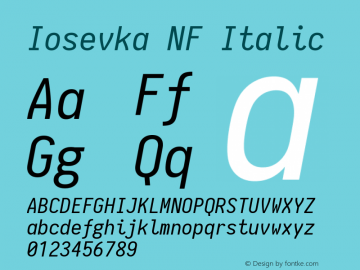 Iosevka Italic Nerd Font Complete Windows Compatible 1.8.4; ttfautohint (v1.5) Font Sample