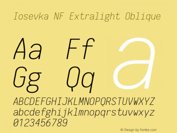 Iosevka Extralight Oblique Nerd Font Complete Mono Windows Compatible 1.8.4; ttfautohint (v1.5) Font Sample