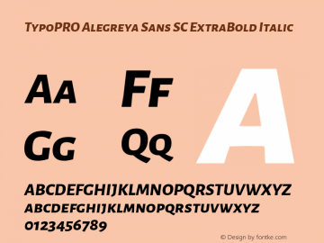 TypoPRO Alegreya Sans SC ExtraBold Italic Version 1.001;PS 001.001;hotconv 1.0.70;makeotf.lib2.5.58329 DEVELOPMENT; ttfautohint (v0.97) -l 8 -r 50 -G 200 -x 17 -f dflt -w G -W Font Sample