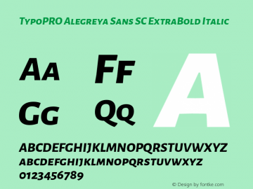 TypoPRO Alegreya Sans SC ExtraBold Italic Version 1.001;PS 001.001;hotconv 1.0.70;makeotf.lib2.5.58329 DEVELOPMENT; ttfautohint (v0.97) -l 8 -r 50 -G 200 -x 17 -f dflt -w G -W图片样张