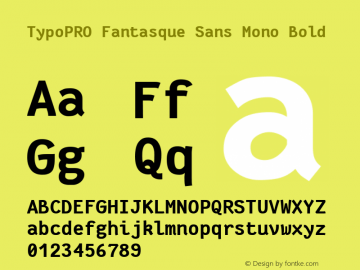 TypoPRO Fantasque Sans Mono Bold Version 1.6.5 ; ttfautohint (v1.00) -l 8 -r 50 -G 200 -x 14 -D latn -f none -w G图片样张