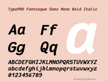 TypoPRO Fantasque Sans Mono Bold Italic Version 1.6.5 ; ttfautohint (v1.00) -l 8 -r 50 -G 200 -x 14 -D latn -f none -w G图片样张